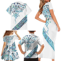 Kahui Whetu Paua shell Kowhaiwhai Taniko Personalised Family Matching Short Sleeve Bodycon Dress and Hawaiian Shirt Manta Ray Shark-Turtle Maori Tribal Style LT9 - Polynesian Pride