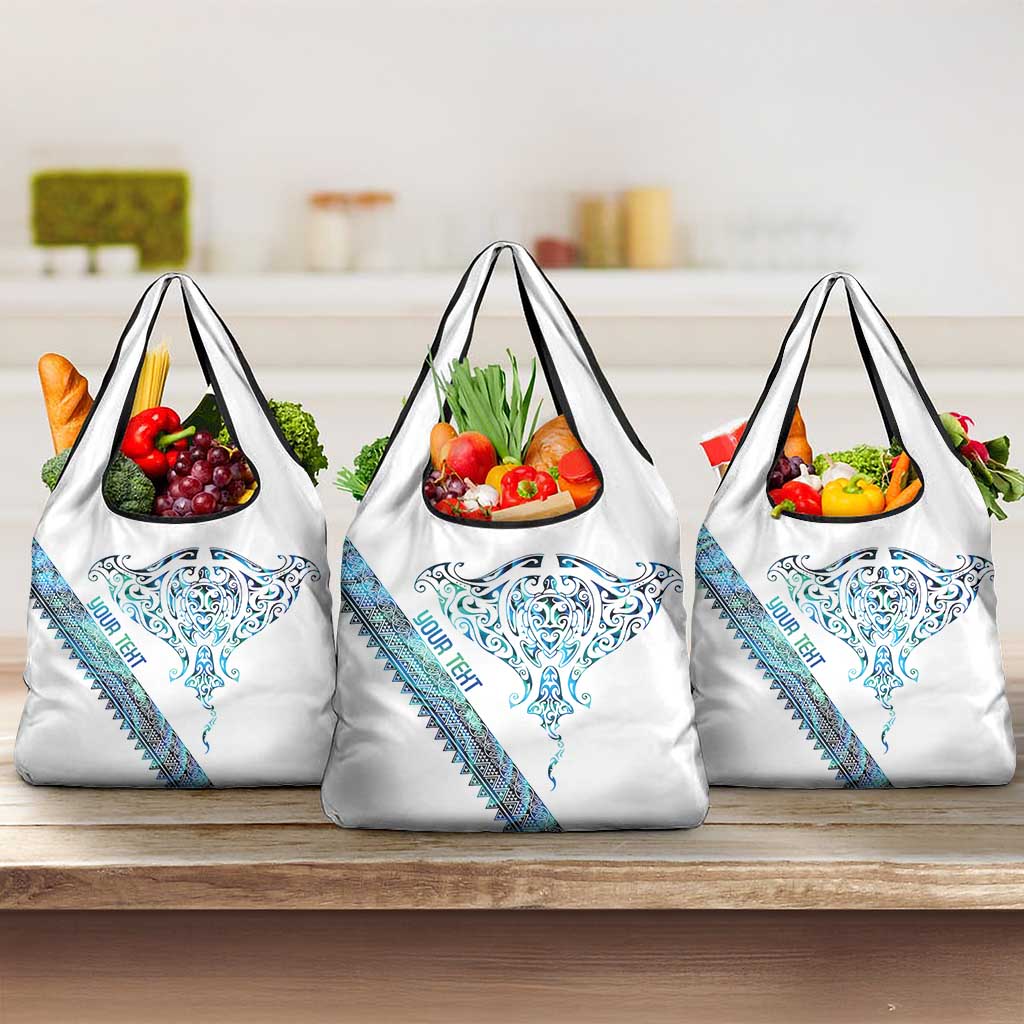 Kahui Whetu Paua shell Kowhaiwhai Taniko Personalised Grocery Bag Manta Ray Shark-Turtle Maori Tribal Style LT9 3-pack One Size Blue - Polynesian Pride