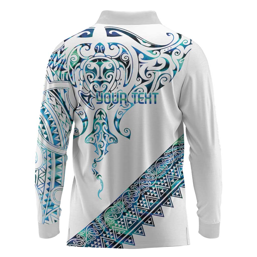 Kahui Whetu Paua shell Kowhaiwhai Taniko Personalised Long Sleeve Polo Shirt Manta Ray Shark-Turtle Maori Tribal Style LT9 - Polynesian Pride