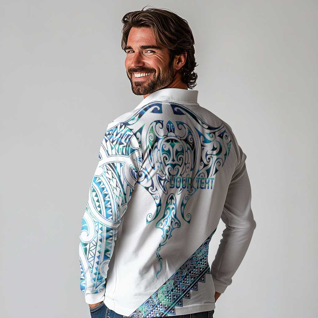 Kahui Whetu Paua shell Kowhaiwhai Taniko Personalised Long Sleeve Polo Shirt Manta Ray Shark-Turtle Maori Tribal Style LT9 - Polynesian Pride