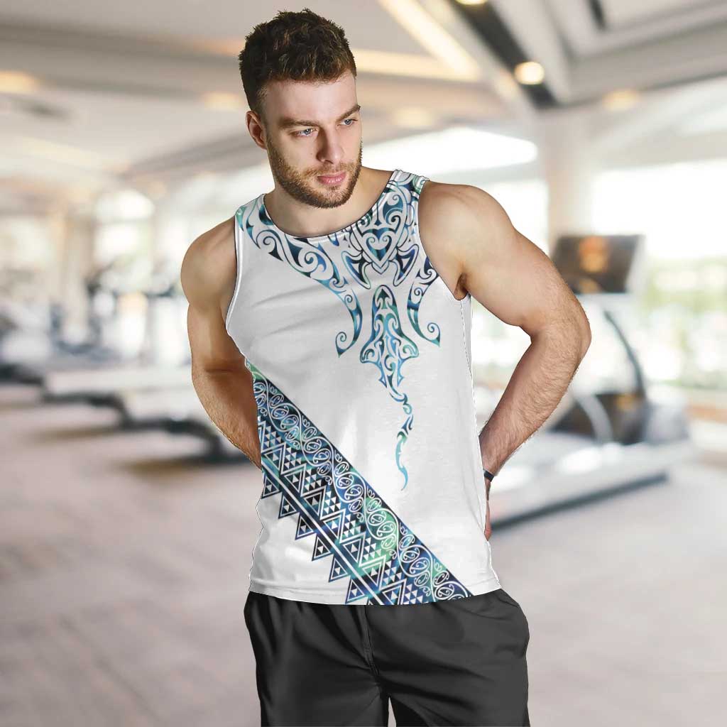Kahui Whetu Paua shell Kowhaiwhai Taniko Personalised Men Tank Top Manta Ray Shark-Turtle Maori Tribal Style LT9 Blue - Polynesian Pride