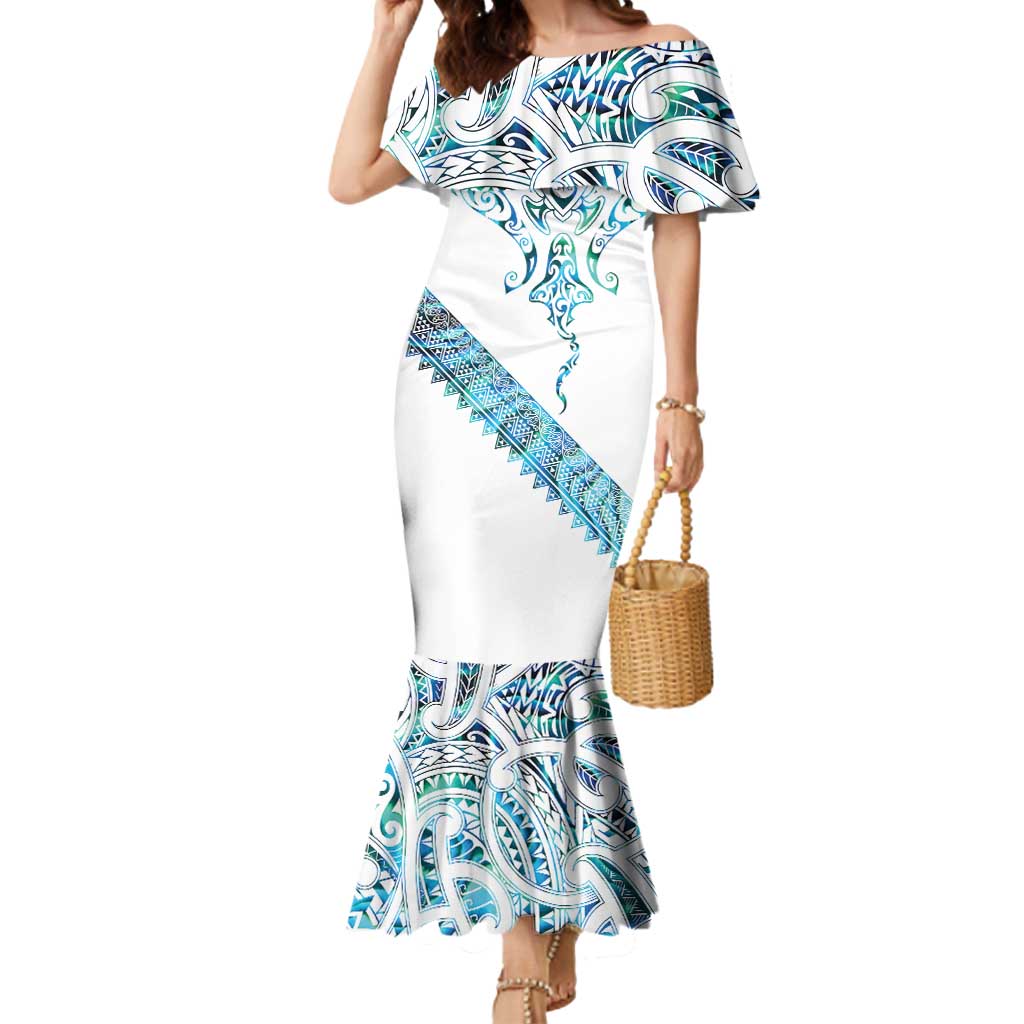 Kahui Whetu Paua shell Kowhaiwhai Taniko Personalised Mermaid Dress Manta Ray Shark-Turtle Maori Tribal Style LT9 Women Blue - Polynesian Pride