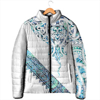 Kahui Whetu Paua shell Kowhaiwhai Taniko Personalised Padded Jacket Manta Ray Shark-Turtle Maori Tribal Style