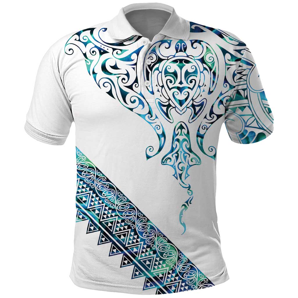 Kahui Whetu Paua shell Kowhaiwhai Taniko Personalised Polo Shirt Manta Ray Shark-Turtle Maori Tribal Style LT9 Blue - Polynesian Pride