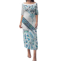 Kahui Whetu Paua shell Kowhaiwhai Taniko Personalised Puletasi Manta Ray Shark-Turtle Maori Tribal Style LT9 Long Dress Blue - Polynesian Pride