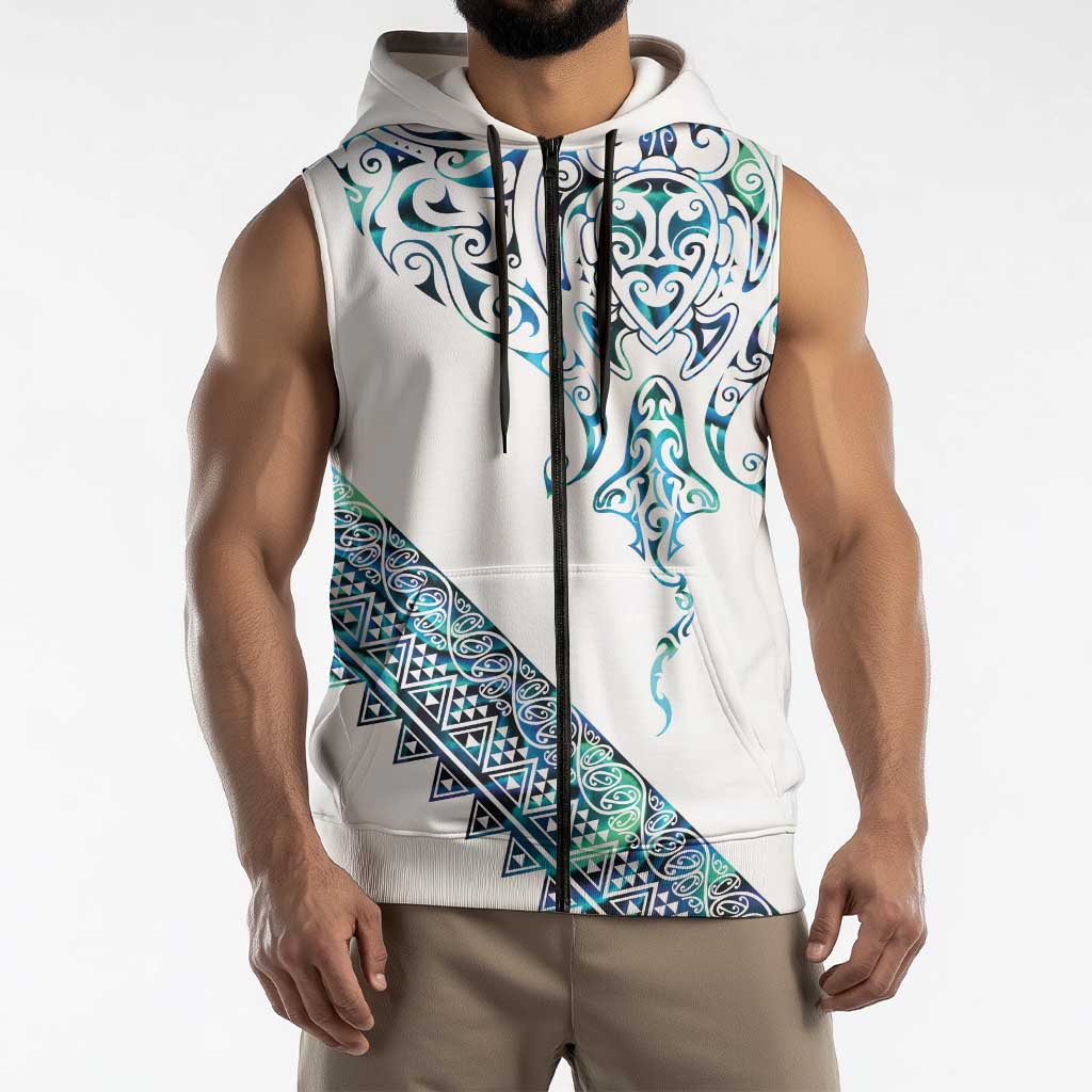 Kahui Whetu Paua shell Kowhaiwhai Taniko Personalised Sleeveless Zip Hoodie Manta Ray Shark-Turtle Maori Tribal Style LT9 - Polynesian Pride