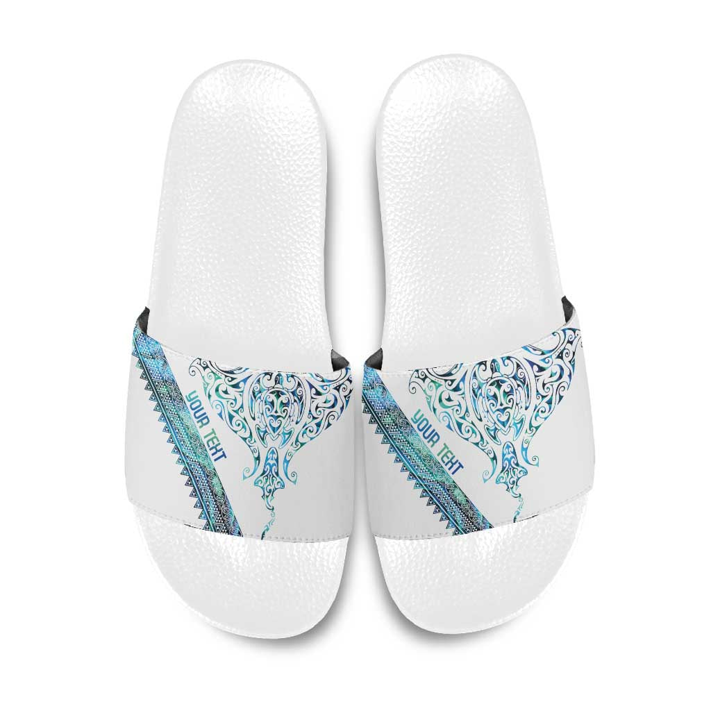Kahui Whetu Paua shell Kowhaiwhai Taniko Personalised Slide Sandals Manta Ray Shark-Turtle Maori Tribal Style LT9 Blue - Polynesian Pride