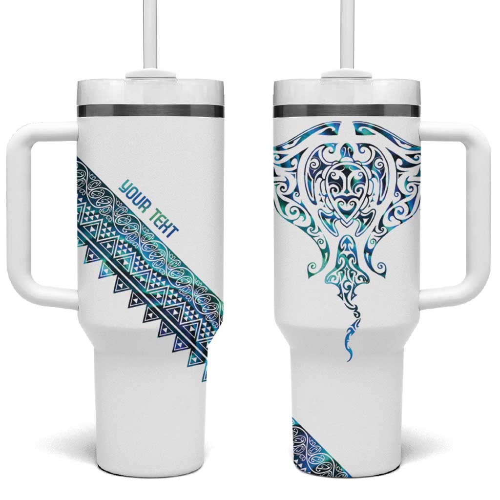 Kahui Whetu Paua shell Kowhaiwhai Taniko Personalised Tumbler With Handle Manta Ray Shark-Turtle Maori Tribal Style LT9 One Size: 40 oz Blue - Polynesian Pride