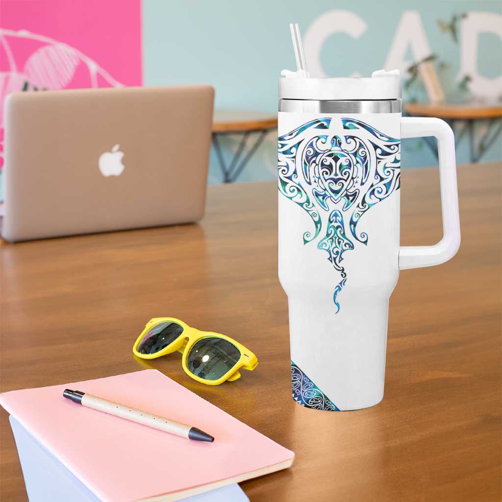 Kahui Whetu Paua shell Kowhaiwhai Taniko Personalised Tumbler With Handle Manta Ray Shark-Turtle Maori Tribal Style LT9 - Polynesian Pride