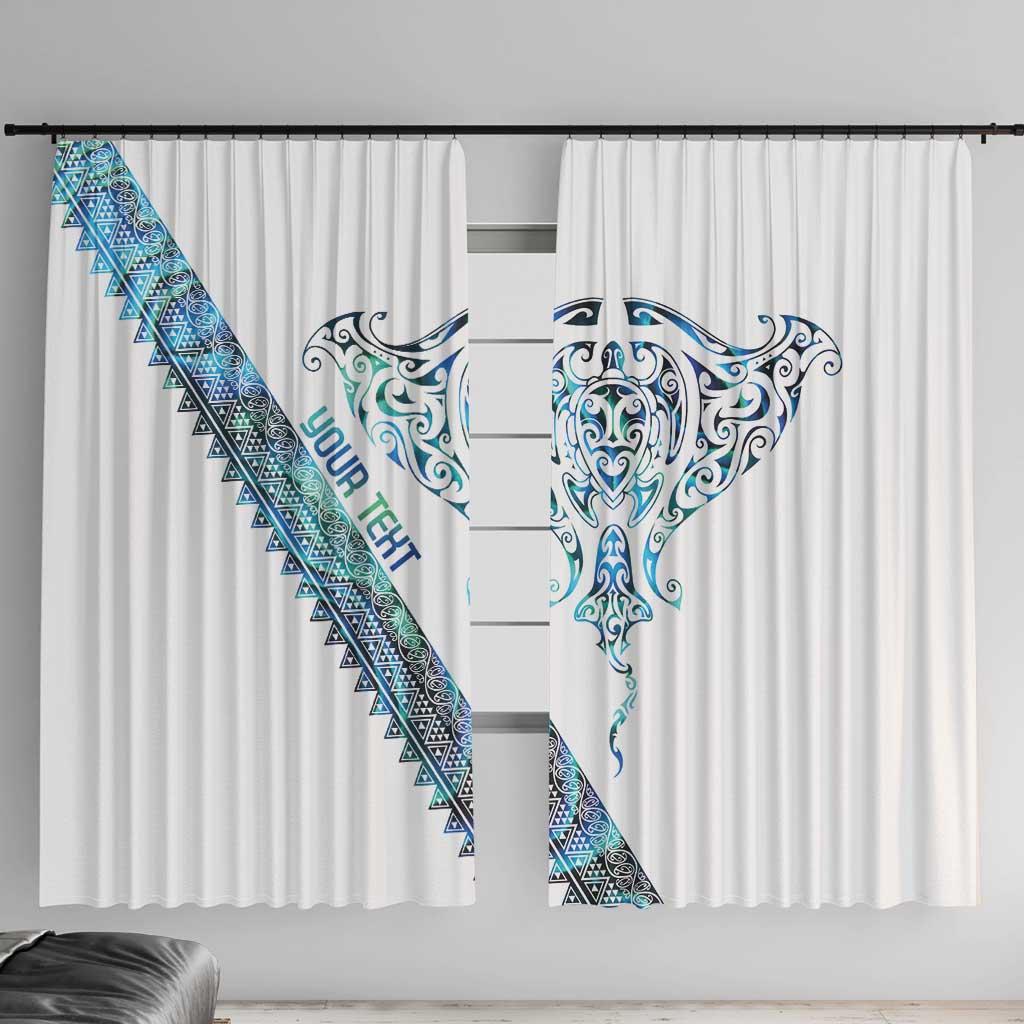 Kahui Whetu Paua shell Kowhaiwhai Taniko Personalised Window Curtain Manta Ray Shark-Turtle Maori Tribal Style LT9 With Hooks Blue - Polynesian Pride