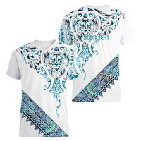 Kahui Whetu Paua shell Kowhaiwhai Taniko Personalised Women V-Neck T-Shirt Manta Ray Shark-Turtle Maori Tribal Style LT9 - Polynesian Pride