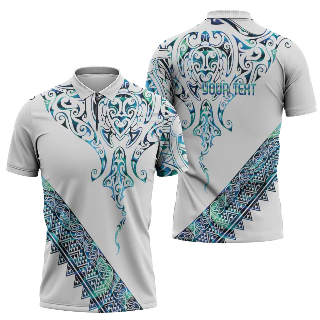 Kahui Whetu Paua shell Kowhaiwhai Taniko Personalised Zipper Polo Shirt Manta Ray Shark-Turtle Maori Tribal Style LT9 - Polynesian Pride