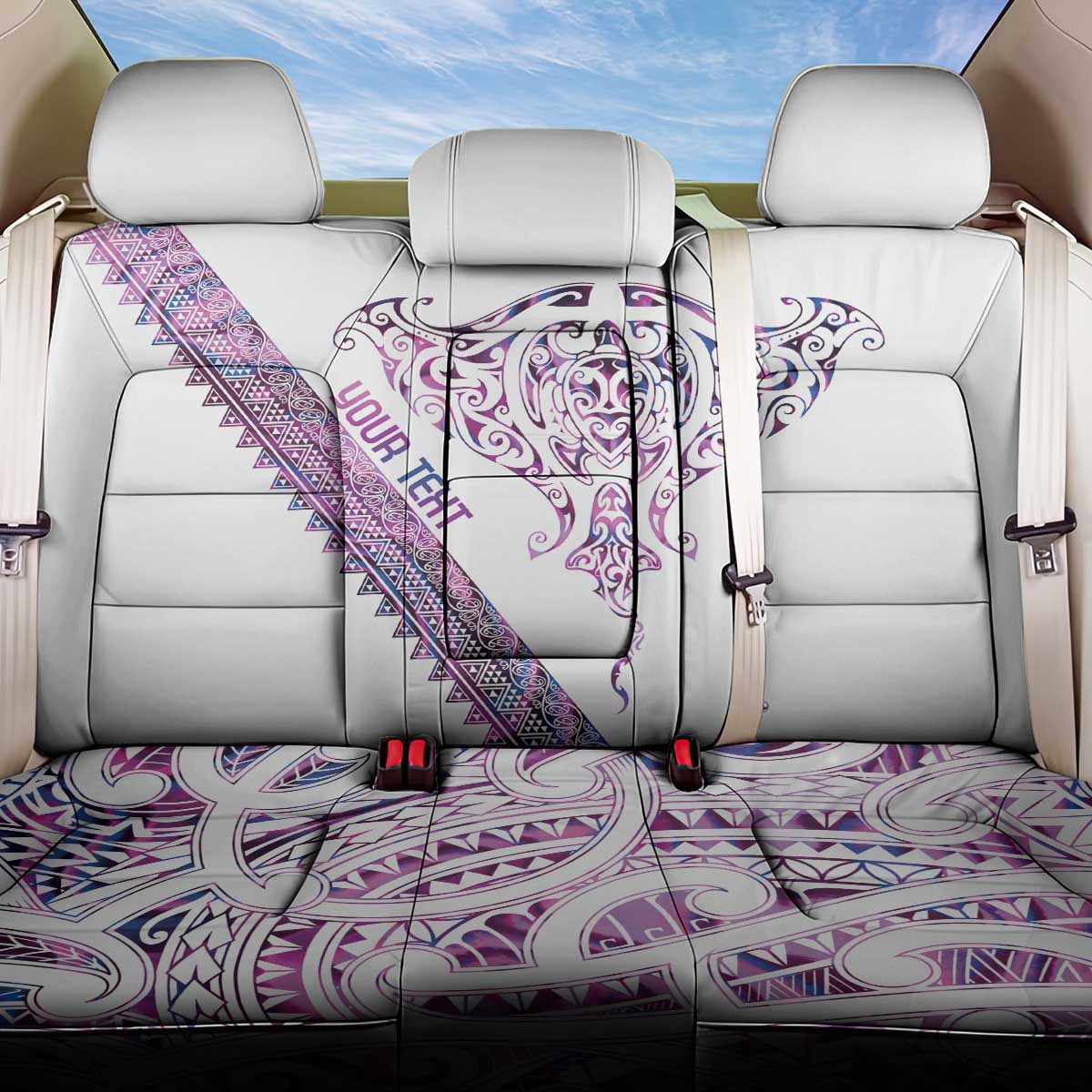 Mawhero Paua shell Kowhaiwhai Taniko Personalised Back Car Seat Cover Manta Ray Shark-Turtle Maori Tribal Style LT9 One Size Pink - Polynesian Pride
