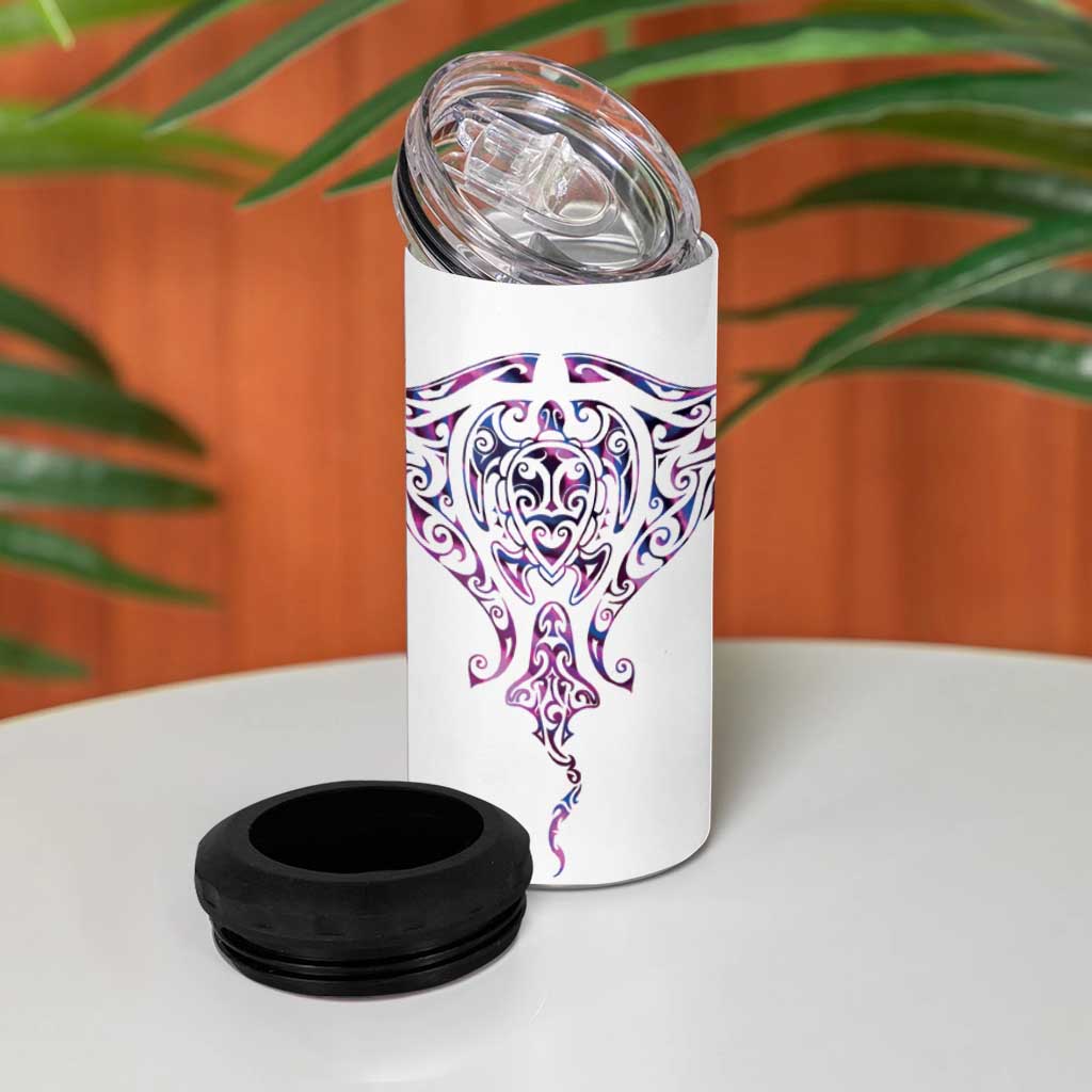 Mawhero Paua shell Kowhaiwhai Taniko Personalised 4 in 1 Can Cooler Tumbler Manta Ray Shark-Turtle Maori Tribal Style LT9 - Polynesian Pride