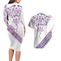 Mawhero Paua shell Kowhaiwhai Taniko Personalised Couples Matching Long Sleeve Bodycon Dress and Hawaiian Shirt Manta Ray Shark-Turtle Maori Tribal Style LT9 - Polynesian Pride