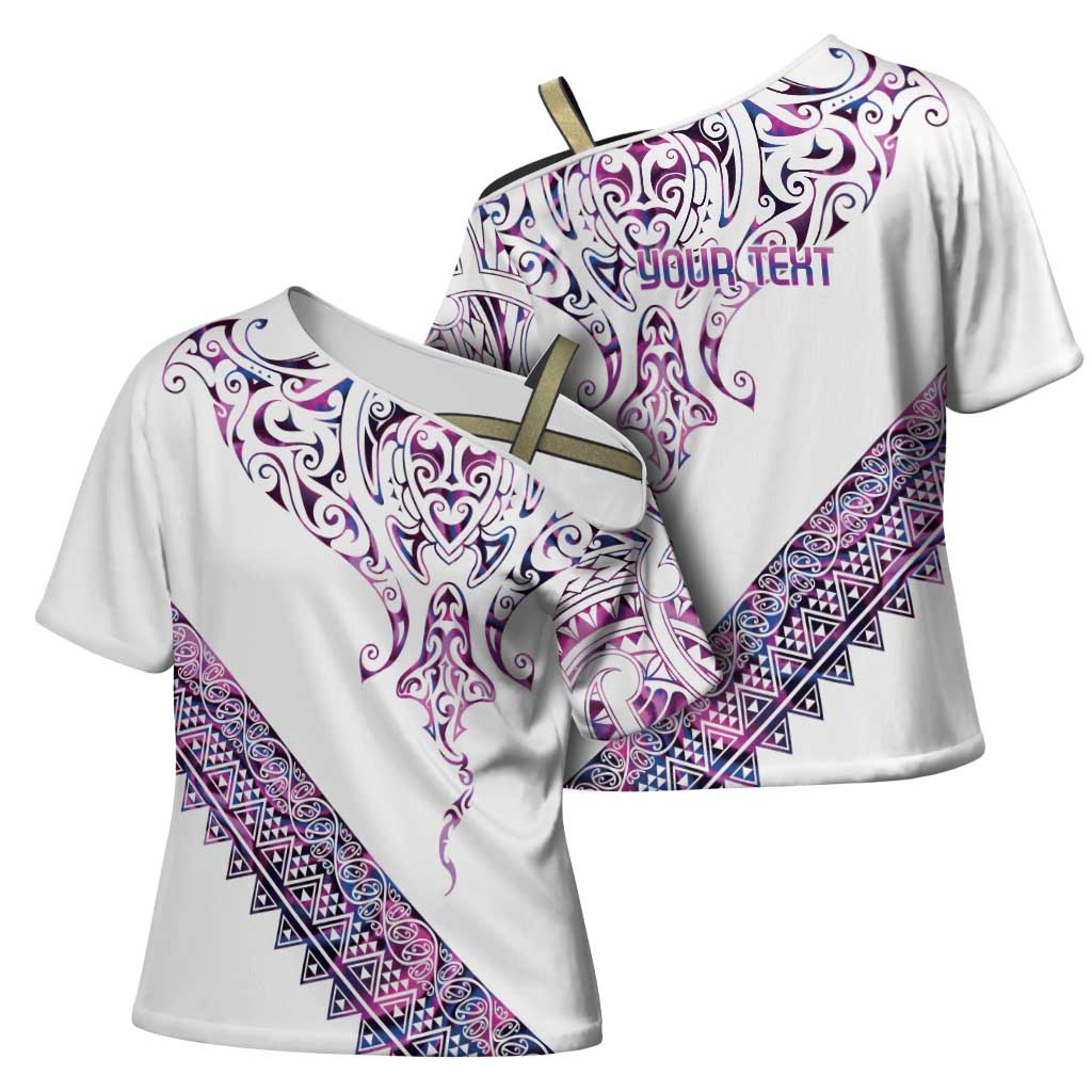 Mawhero Paua shell Kowhaiwhai Taniko Personalised Cross Shoulder Shirt Manta Ray Shark-Turtle Maori Tribal Style LT9 - Polynesian Pride