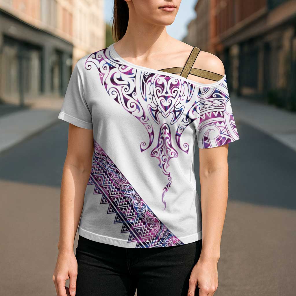 Mawhero Paua shell Kowhaiwhai Taniko Personalised Cross Shoulder Shirt Manta Ray Shark-Turtle Maori Tribal Style LT9 - Polynesian Pride