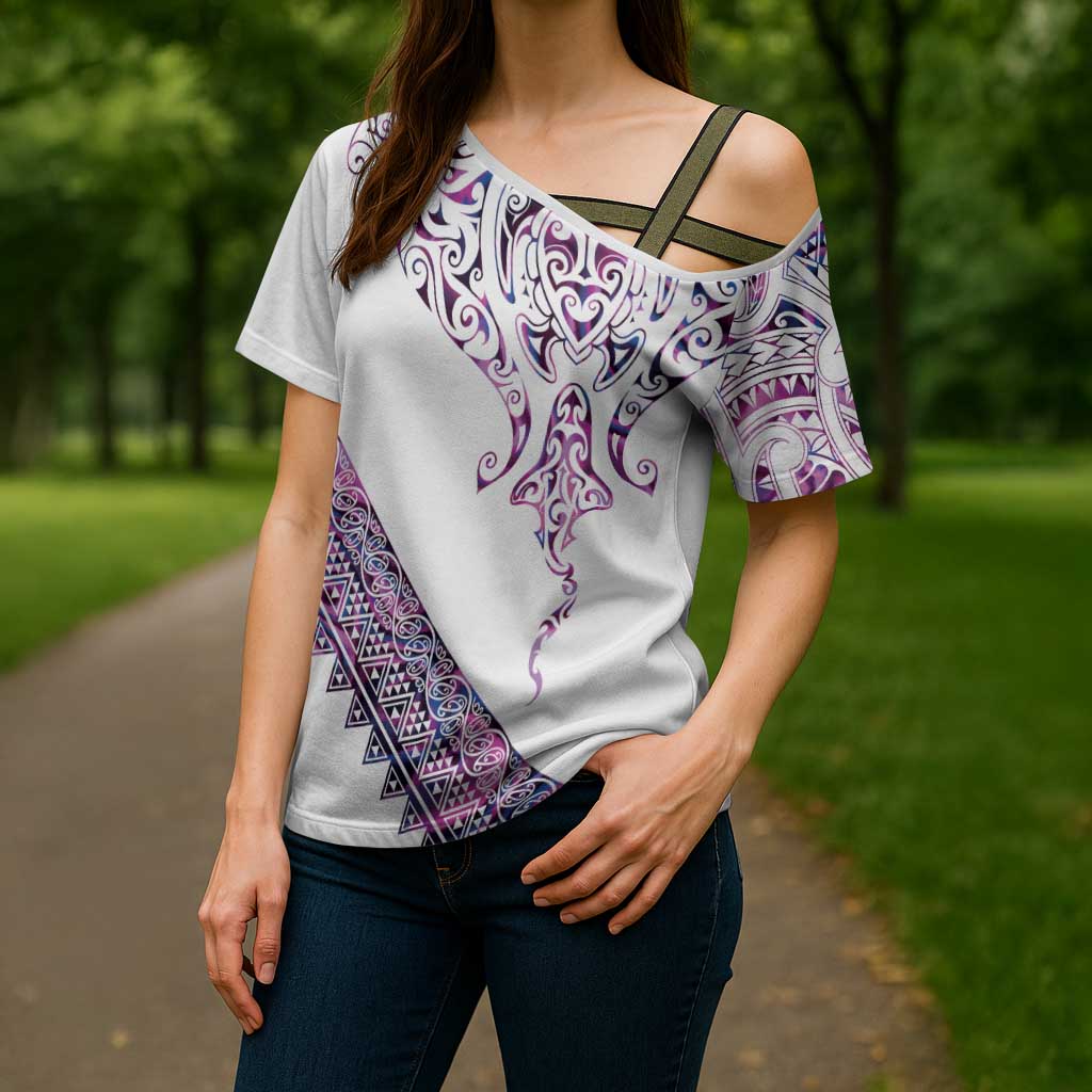 Mawhero Paua shell Kowhaiwhai Taniko Personalised Cross Shoulder Shirt Manta Ray Shark-Turtle Maori Tribal Style LT9 - Polynesian Pride