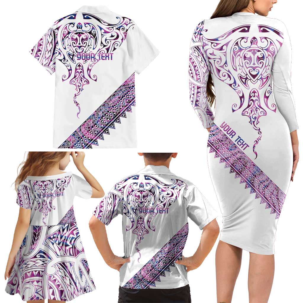 Mawhero Paua shell Kowhaiwhai Taniko Personalised Family Matching Long Sleeve Bodycon Dress and Hawaiian Shirt Manta Ray Shark-Turtle Maori Tribal Style LT9 - Polynesian Pride