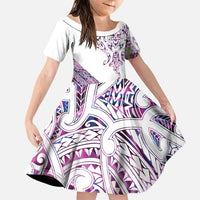 Mawhero Paua shell Kowhaiwhai Taniko Personalised Family Matching Mermaid Dress and Hawaiian Shirt Manta Ray Shark-Turtle Maori Tribal Style LT9 Daughter's Dress Pink - Polynesian Pride