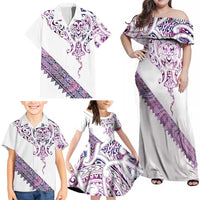 Mawhero Paua shell Kowhaiwhai Taniko Personalised Family Matching Off Shoulder Maxi Dress and Hawaiian Shirt Manta Ray Shark-Turtle Maori Tribal Style LT9 - Polynesian Pride