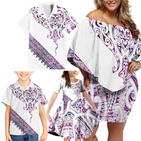 Mawhero Paua shell Kowhaiwhai Taniko Personalised Family Matching Off Shoulder Short Dress and Hawaiian Shirt Manta Ray Shark-Turtle Maori Tribal Style LT9 - Polynesian Pride