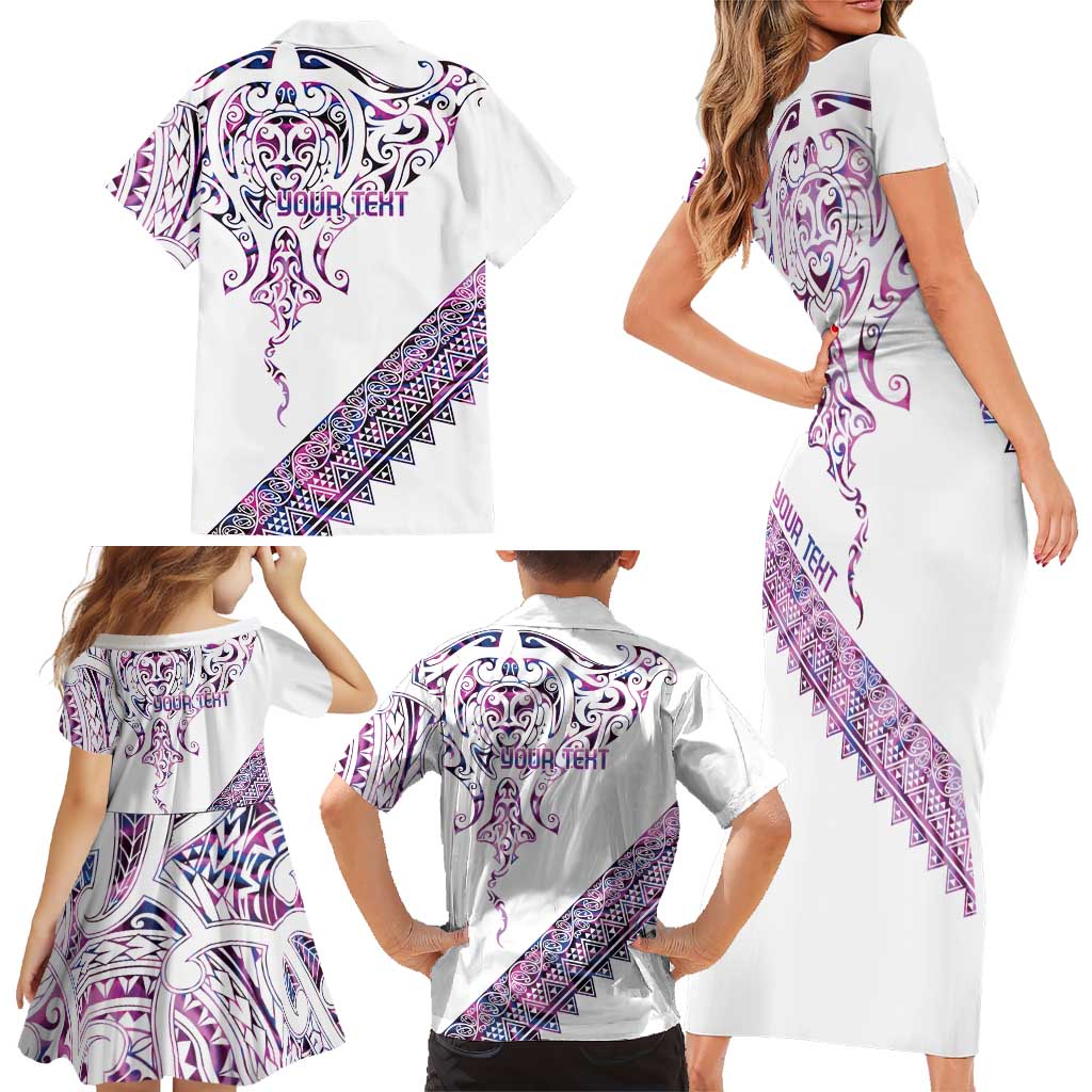 Mawhero Paua shell Kowhaiwhai Taniko Personalised Family Matching Short Sleeve Bodycon Dress and Hawaiian Shirt Manta Ray Shark-Turtle Maori Tribal Style LT9 - Polynesian Pride