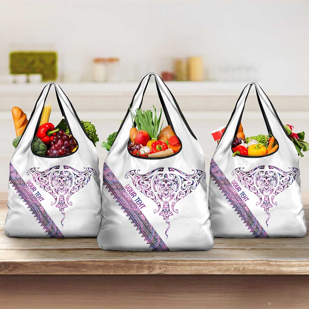 Mawhero Paua shell Kowhaiwhai Taniko Personalised Grocery Bag Manta Ray Shark-Turtle Maori Tribal Style LT9 3-pack One Size Pink - Polynesian Pride