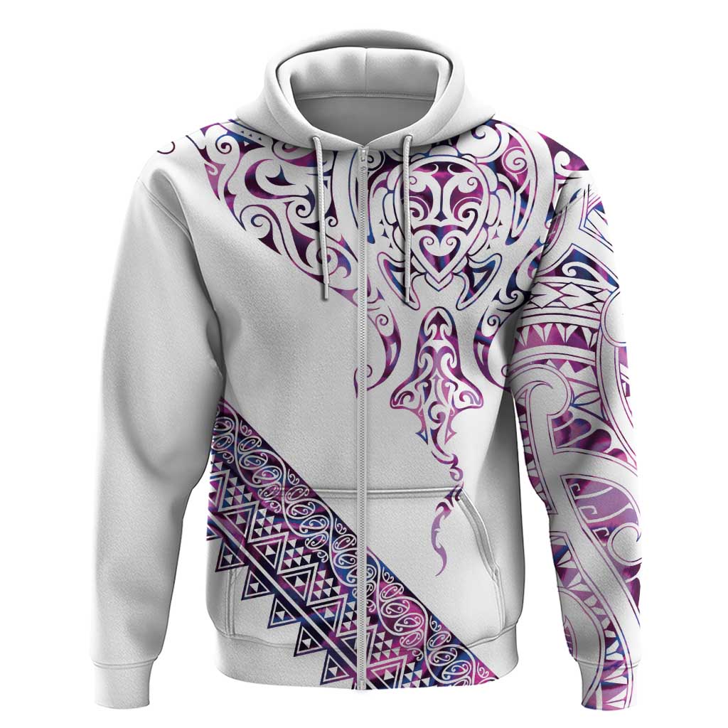 Mawhero Paua shell Kowhaiwhai Taniko Personalised Hoodie Manta Ray Shark-Turtle Maori Tribal Style LT9 Zip Hoodie Pink - Polynesian Pride