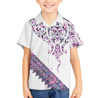 Mawhero Paua shell Kowhaiwhai Taniko Personalised Kid Hawaiian Shirt Manta Ray Shark-Turtle Maori Tribal Style LT9 Kid Pink - Polynesian Pride