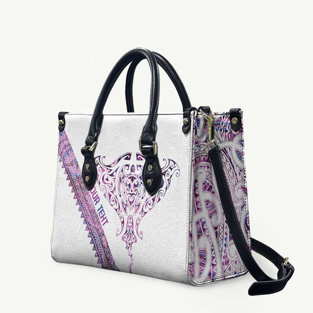 Mawhero Paua shell Kowhaiwhai Taniko Personalised Leather Bag Manta Ray Shark-Turtle Maori Tribal Style LT9 Pink - Polynesian Pride