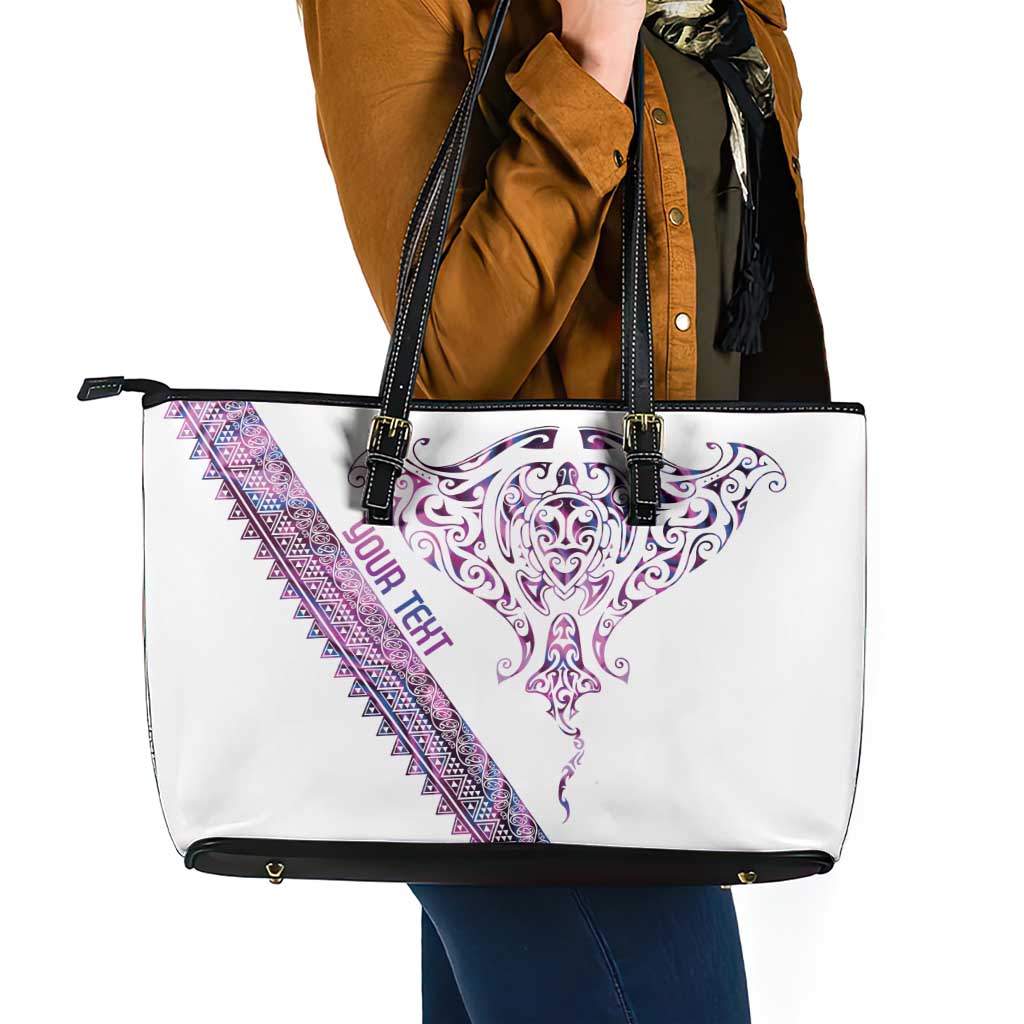 Mawhero Paua shell Kowhaiwhai Taniko Personalised Leather Tote Bag Manta Ray Shark-Turtle Maori Tribal Style LT9 - Polynesian Pride