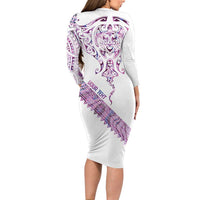 Mawhero Paua shell Kowhaiwhai Taniko Personalised Long Sleeve Bodycon Dress Manta Ray Shark-Turtle Maori Tribal Style LT9 - Polynesian Pride
