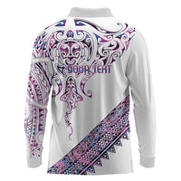 Mawhero Paua shell Kowhaiwhai Taniko Personalised Long Sleeve Polo Shirt Manta Ray Shark-Turtle Maori Tribal Style LT9 - Polynesian Pride
