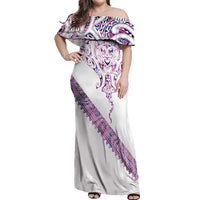 Mawhero Paua shell Kowhaiwhai Taniko Personalised Off Shoulder Maxi Dress Manta Ray Shark-Turtle Maori Tribal Style LT9 Women Pink - Polynesian Pride