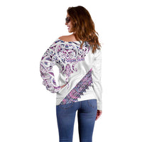 Mawhero Paua shell Kowhaiwhai Taniko Personalised Off Shoulder Sweater Manta Ray Shark-Turtle Maori Tribal Style LT9 - Polynesian Pride