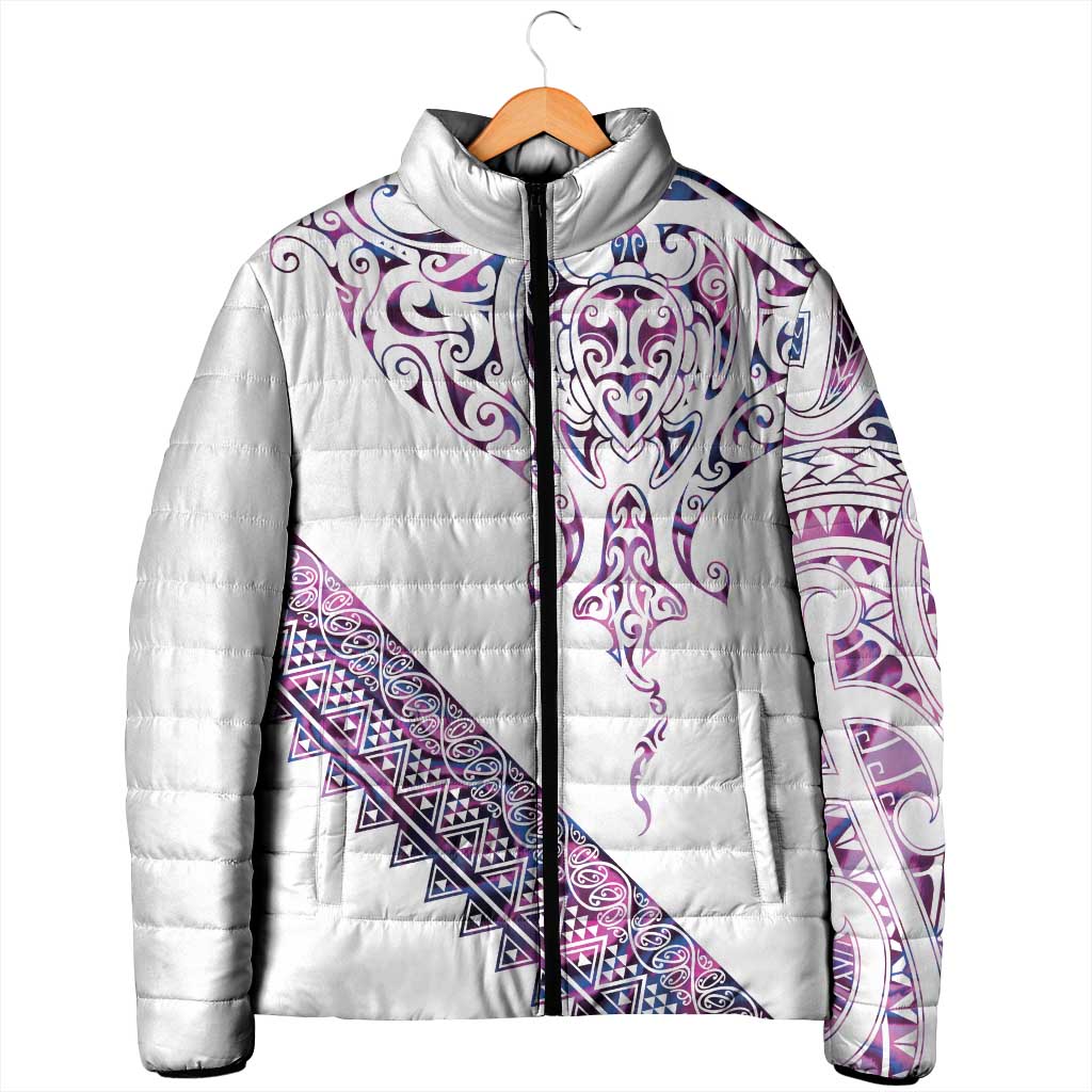 Mawhero Paua shell Kowhaiwhai Taniko Personalised Padded Jacket Manta Ray Shark-Turtle Maori Tribal Style