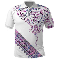 Mawhero Paua shell Kowhaiwhai Taniko Personalised Polo Shirt Manta Ray Shark-Turtle Maori Tribal Style LT9 Pink - Polynesian Pride