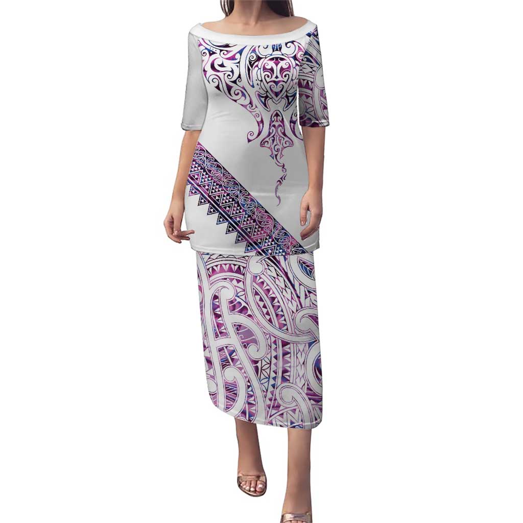 Mawhero Paua shell Kowhaiwhai Taniko Personalised Puletasi Manta Ray Shark-Turtle Maori Tribal Style LT9 Long Dress Pink - Polynesian Pride