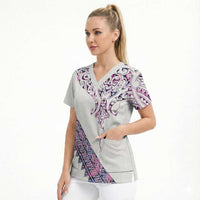 Mawhero Paua shell Kowhaiwhai Taniko Personalised Scrub Top Manta Ray Shark-Turtle Maori Tribal Style