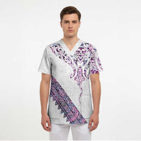 Mawhero Paua shell Kowhaiwhai Taniko Personalised Scrub Top Manta Ray Shark-Turtle Maori Tribal Style