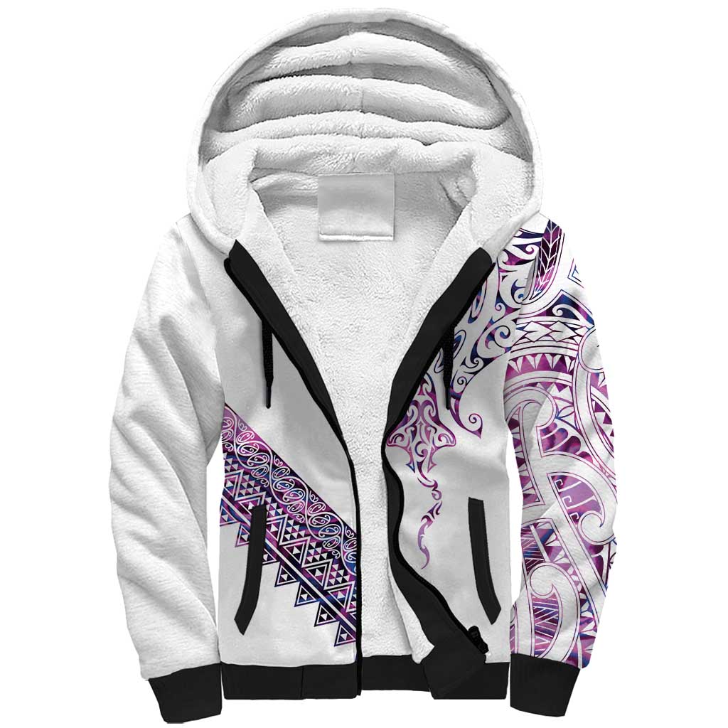 Mawhero Paua shell Kowhaiwhai Taniko Personalised Sherpa Hoodie Manta Ray Shark-Turtle Maori Tribal Style LT9 Unisex Pink - Polynesian Pride