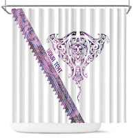 Mawhero Paua shell Kowhaiwhai Taniko Personalised Shower Curtain Manta Ray Shark-Turtle Maori Tribal Style LT9 Pink - Polynesian Pride