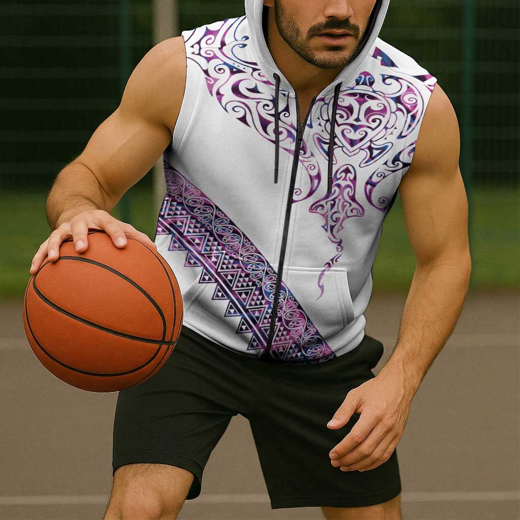 Mawhero Paua shell Kowhaiwhai Taniko Personalised Sleeveless Zip Hoodie Manta Ray Shark-Turtle Maori Tribal Style LT9 - Polynesian Pride