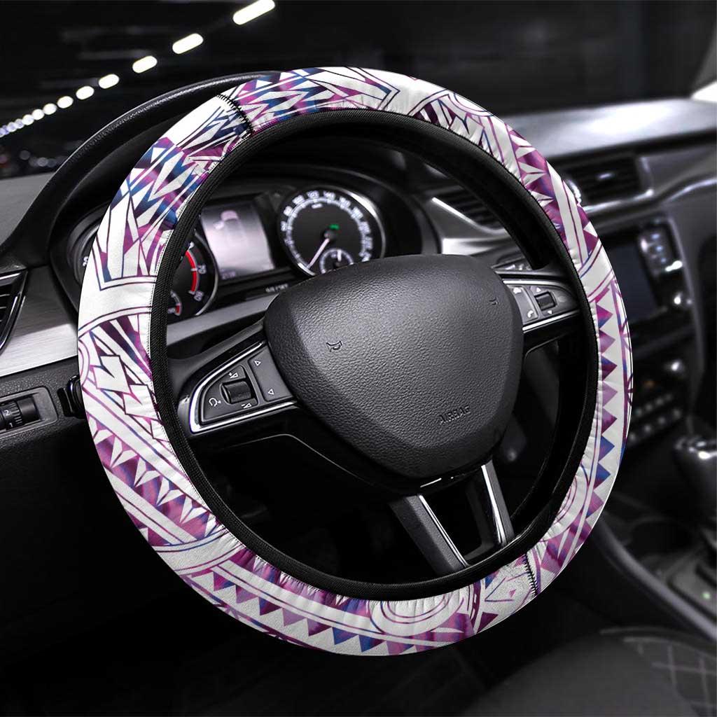 Mawhero Paua shell Kowhaiwhai Taniko Steering Wheel Cover Manta Ray Shark-Turtle Maori Tribal Style LT9 Universal Fit Pink - Polynesian Pride