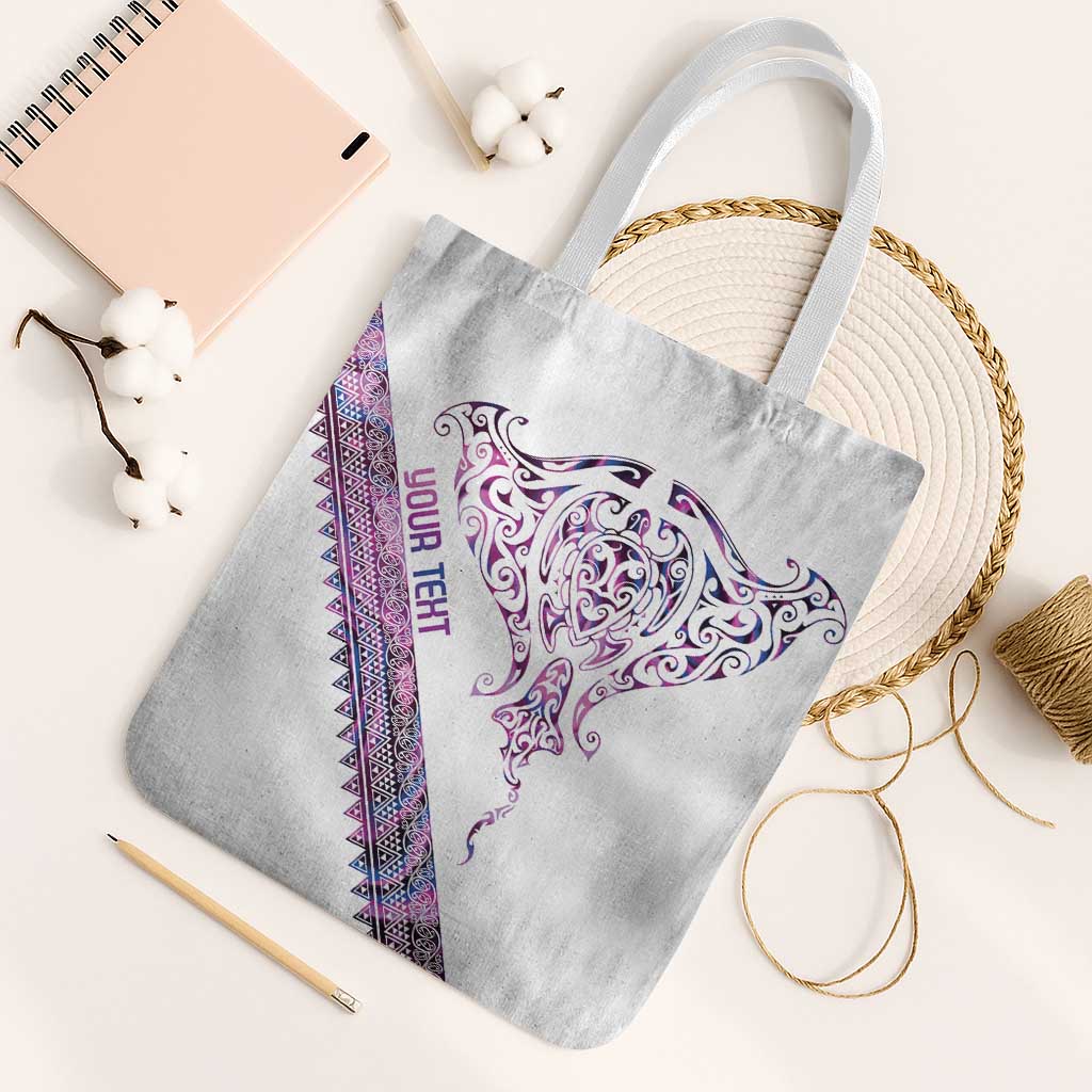 Mawhero Paua shell Kowhaiwhai Taniko Personalised Tote Bag Manta Ray Shark-Turtle Maori Tribal Style LT9 White Strap One Size Pink - Polynesian Pride
