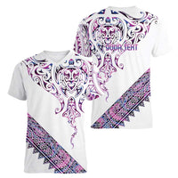 Mawhero Paua shell Kowhaiwhai Taniko Personalised Women V-Neck T-Shirt Manta Ray Shark-Turtle Maori Tribal Style LT9 - Polynesian Pride