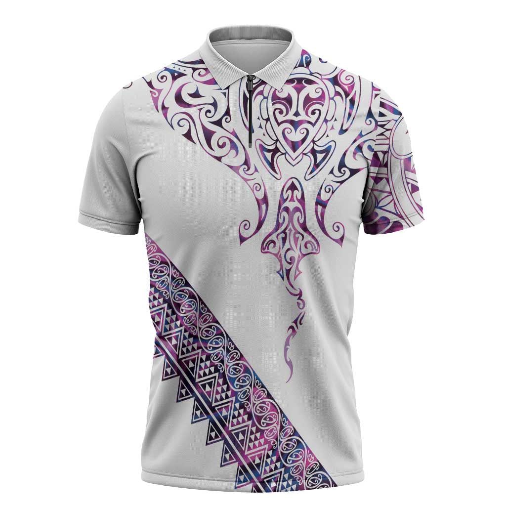 Mawhero Paua shell Kowhaiwhai Taniko Personalised Zipper Polo Shirt Manta Ray Shark-Turtle Maori Tribal Style LT9 Pink - Polynesian Pride