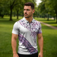 Mawhero Paua shell Kowhaiwhai Taniko Personalised Zipper Polo Shirt Manta Ray Shark-Turtle Maori Tribal Style LT9 - Polynesian Pride