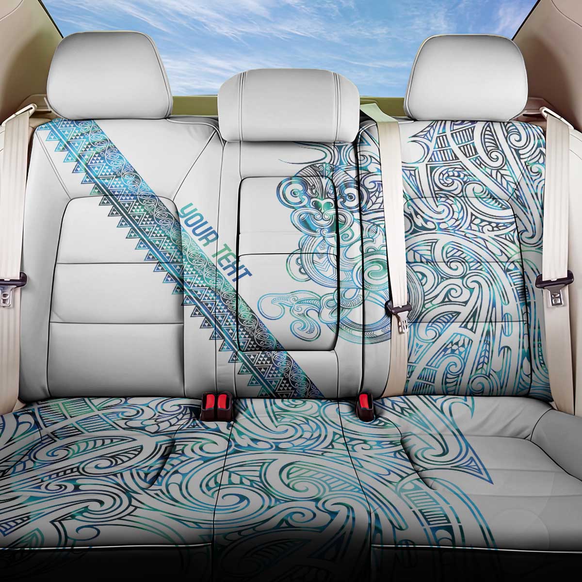 Kahui Whetu Paua shell Kowhaiwhai Taniko Personalised Back Car Seat Cover Taniwha Maori Tribal Style LT9 One Size Blue - Polynesian Pride